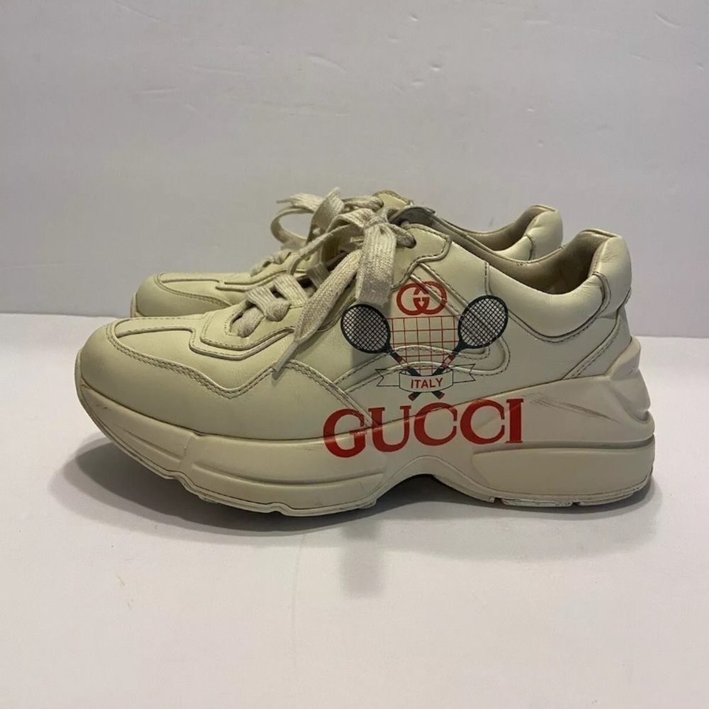 Gucci Women Auth 6 US 36 EU Rhyton Vintage Logo Tennis Leather Sneakers Shoes - Picture 5 of 14